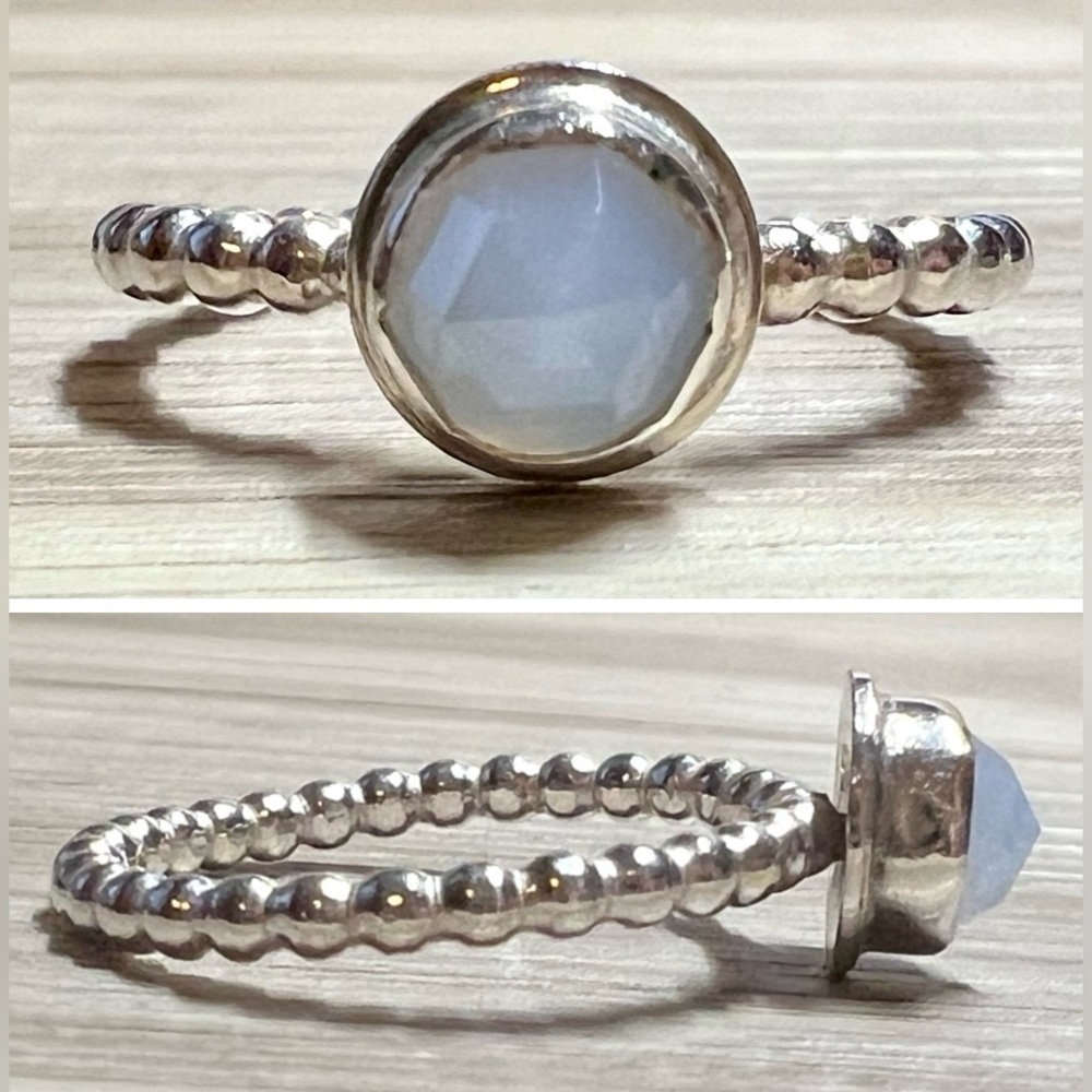 Vintage Handmade Sterling Silver Faceted Moonstone Bubble Ring, Size 6.25, 2g